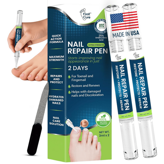 Foot Cure Toenail Fungus Treatment, 25% Undecylenic Acid Antifungal Pen, 2pcs Nail Repair Pen for Toenails & Fingernails - Made in USA