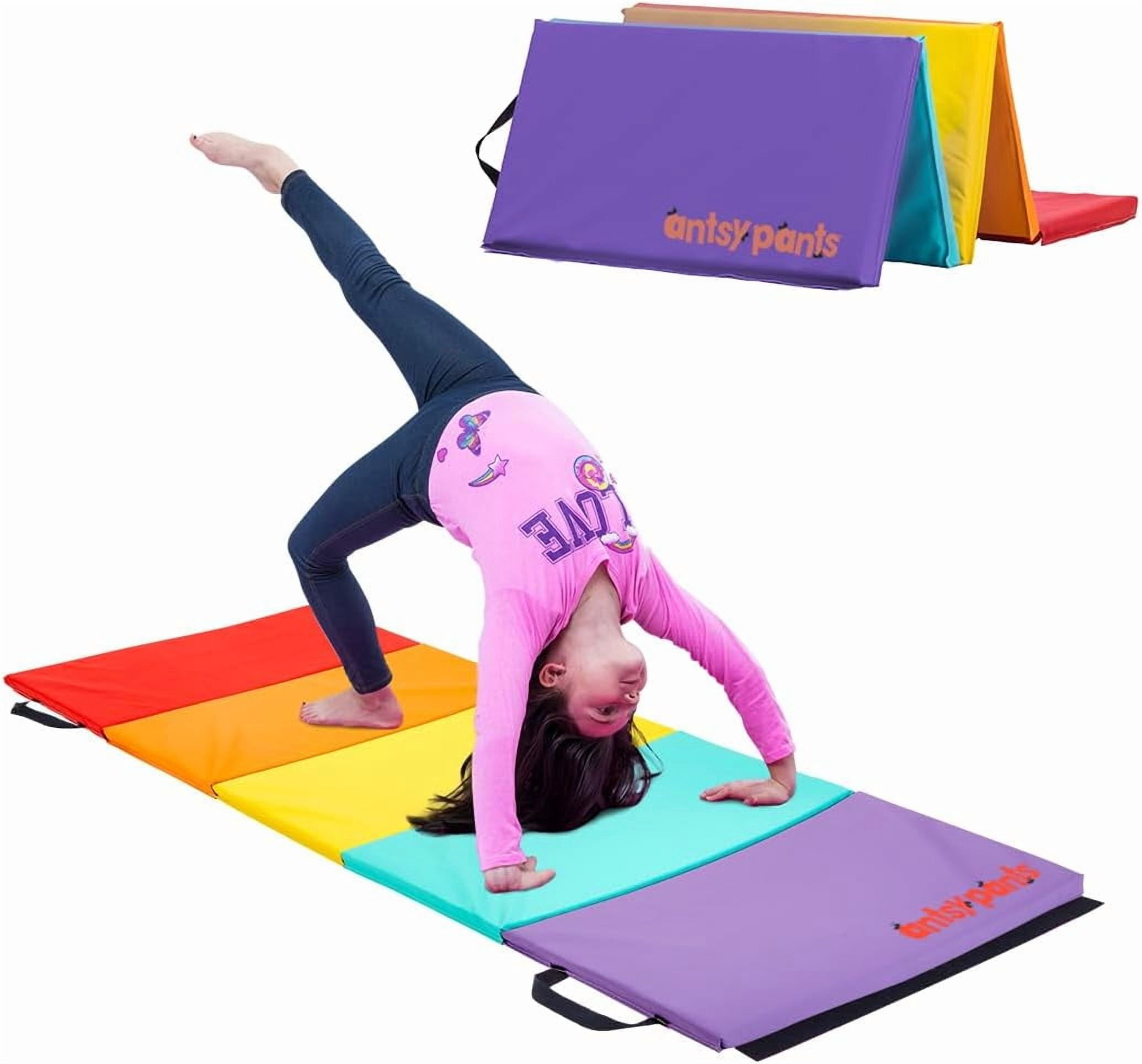 Antsy Pants Tumbling Mat – Gymnastics Mat, Easy to Clean, Sturdy, Foldable Tumbling Mat for Kids, Padded, Portable, Carrying Handle, Gymnastics Equipment for Activity Play, Original Colors