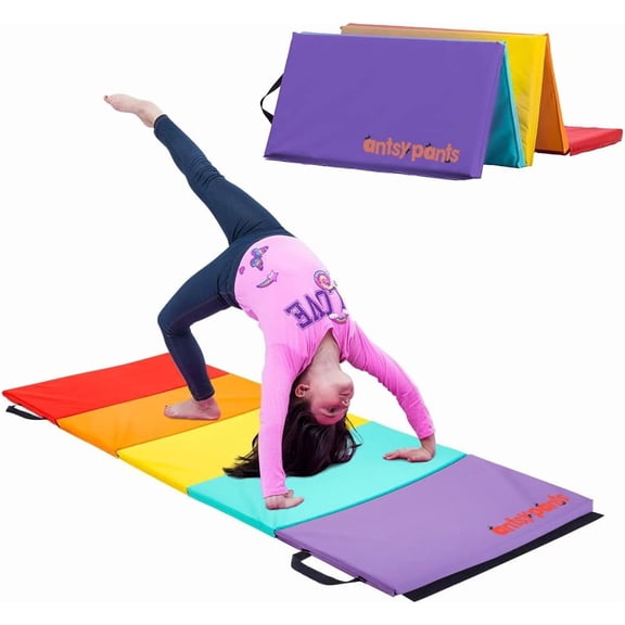Antsy Pants Tumbling Mat  Gymnastics Mat, Easy to Clean, Sturdy, Foldable Tumbling Mat for Kids, Padded, Portable, Carrying Handle, Gymnastics Equipment for Activity Play, Original Colors