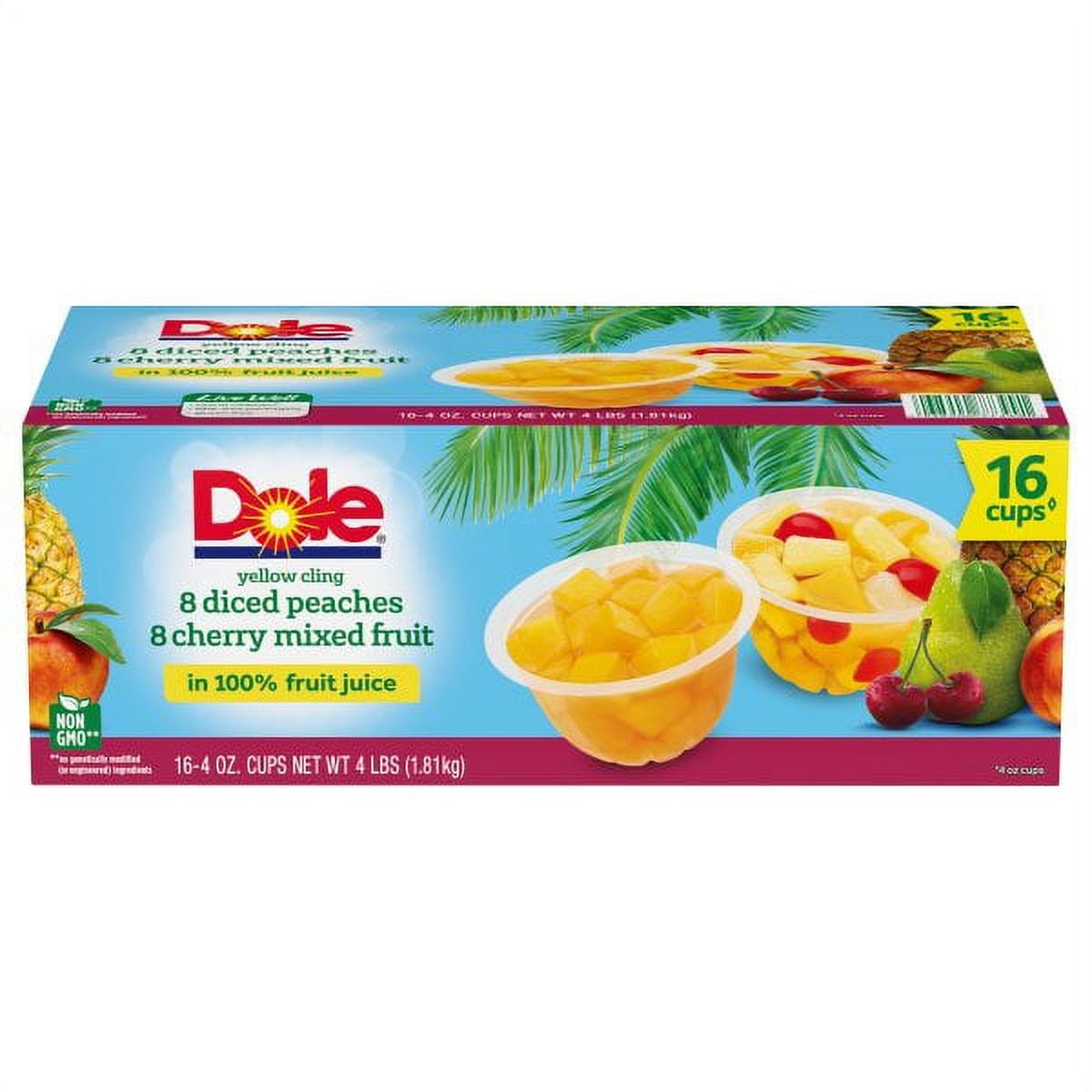 Dole Fruit Bowls, Diced Peaches and Cherry Mixed Fruit Variety Pack, 16 Count, 4 Ounce Cups
