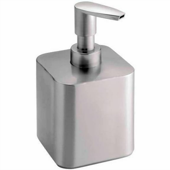 iDesign Gia Short Metal Soap Dispenser Pump for Body Moisturizer, Sanitizer or Aromatherapy Lotion in Bathroom, Kitchen, Bedroom, Vanity, 3.5" x 3.25" x 5.5" - Brushed Stainless Steel