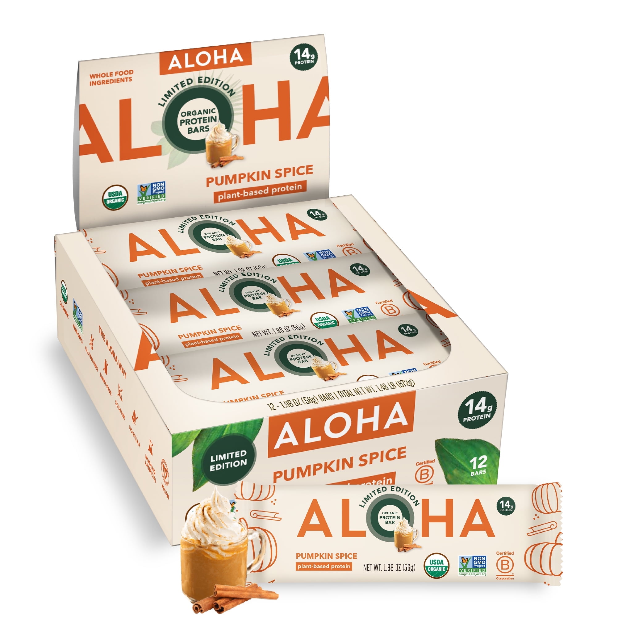 ALOHA, Plant Based Protein Bars, Pumpkin Spice (Pack of 12)