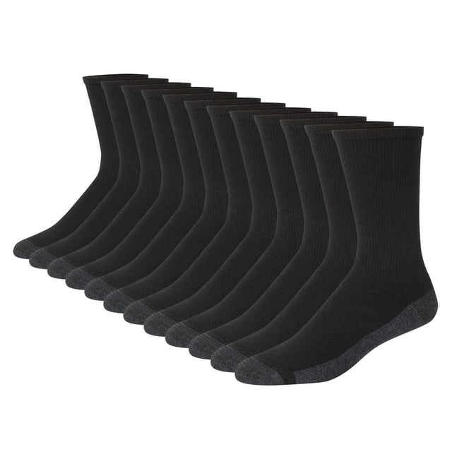 Hanes mens Max Cushion Socks, Available in 6 and 12-pair Pack Crew Sock, Black/Grey Foot Bottom, 12 US