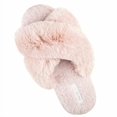 thumbnail image 1 of HALLUCI Women's Cross Band Soft Plush Fleece House Indoor or Outdoor Slippers (7-8, Pink), 1 of 2