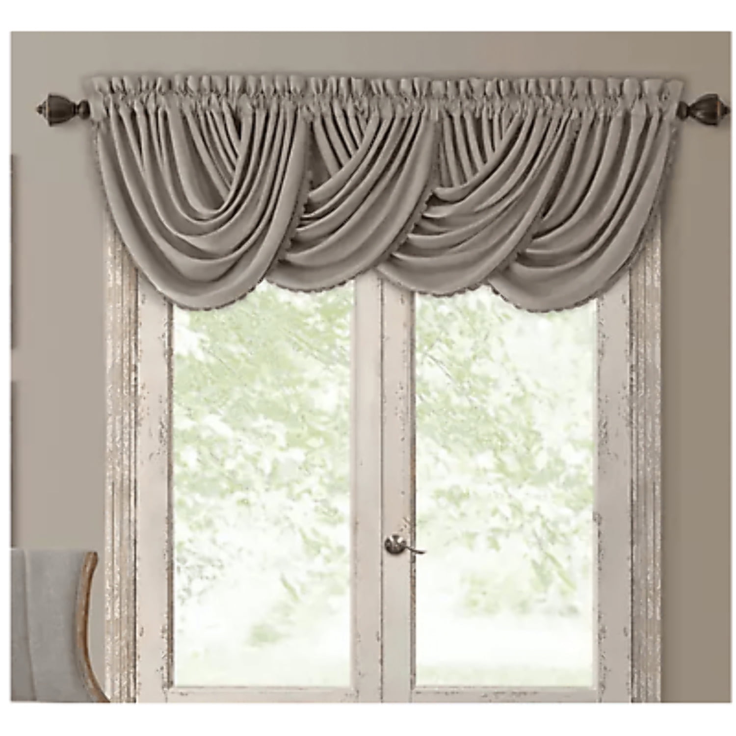 Elegant Gray Polyester Waterfall Rod Pocket Valance