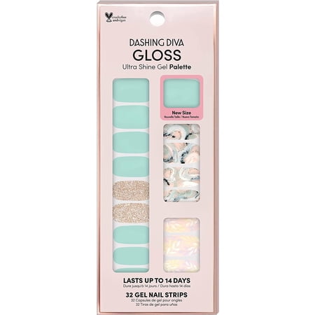 Dashing Diva Gloss Nail Strips - Get Jaded UV Free, Chip Resistant, Long Lasting Gel Nail Stickers Contains 32 Nail Wraps, 1 Prep Pad, 1 Nail File