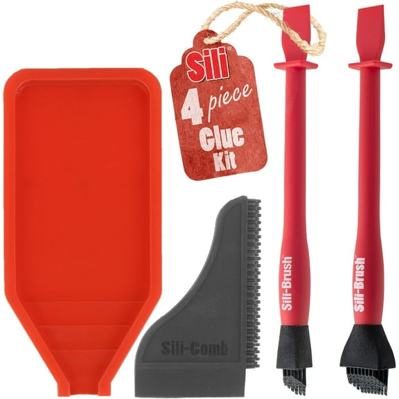 Sili Non-Stick Wood Glue Brush Silicone Applicator Kit | Comb/Squeegee Wood Glue Applicator & Tray | Reusable Small Brushes for Crafts, Arts & Hobby | Silicone Brushes for Woodworking