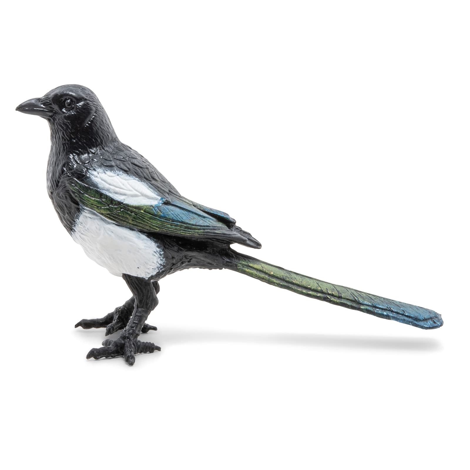 Hand-Painted Black and White Magpie Figurine with Long Tail