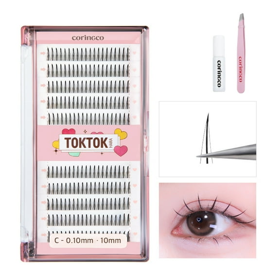 CORINGCO Toktok Hara FILTER False Eyelash Extension Kit +Glue+Tweezer (BLACK 10MM)