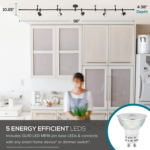 Catalina Lighting Flex Track 5-Light Dimmable LED Track Light with 8' Adjustable Track Rail Modern Light Fixture for Kitchen, Living Room, Bedroom, or Office, 3000K, Bronze