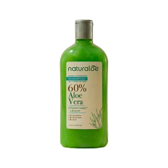 Naturaloe - Glow & Hydration Shampoo - 12 fl oz - 100% Vegan formula infused with 60% Aloe Vera gel - Eco friendly, cruelty free, no parabens no silicones
