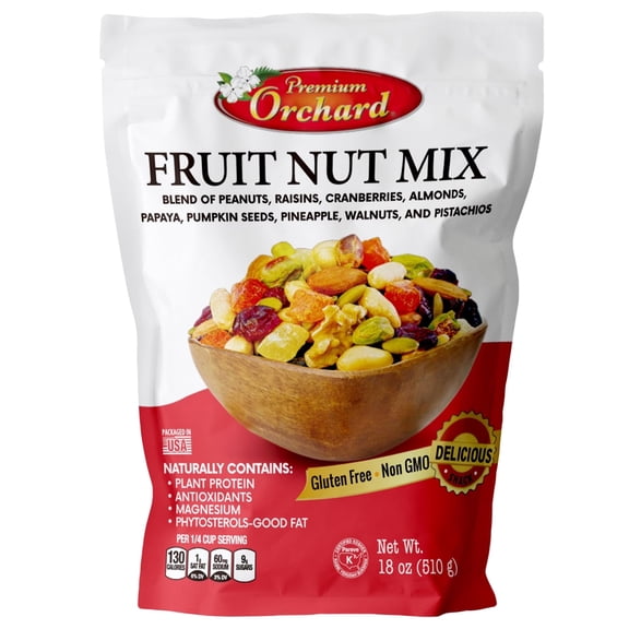 FRUIT NUT MIX TRAIL MIX by PREMIUM ORCHARD - Gourmet Trail Mix Bulk Blend of Mixed Nuts & Dried Fruit - Healthy Vegan Snacks, Snack Nut Mix , Plant Protein Source, Non-GMO, Natural - 18oz