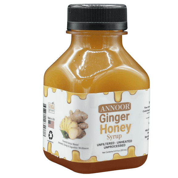 Honey Ginger Syrup by Annoor | 8.5 Oz | NFC | Raw Wildflower Honey and Cold Press Ginger Juice | No Pulp | Use in Tea, Coffee, Cocktail, Water Taste Enhancer, Health Shots, Salad Dressing & Cooking