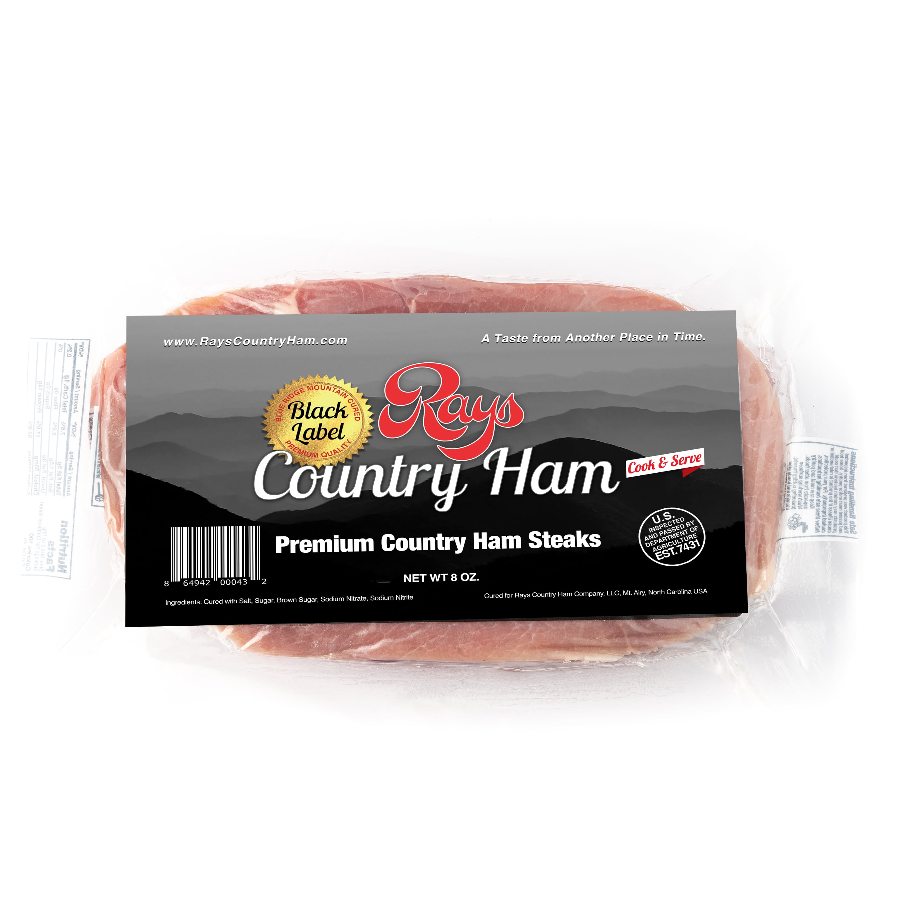 Rays Country Ham Steaks, 4 Thick-Cut 8oz Boneless Packs, 2lb Steak Slices , Dry-Cured, Shelf-Stable