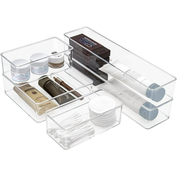 Sorbus 5-Piece Clear Drawer Storage Bins Organizer Set for Makeup, Office Supplies, Bathroom, Kitchen, and More