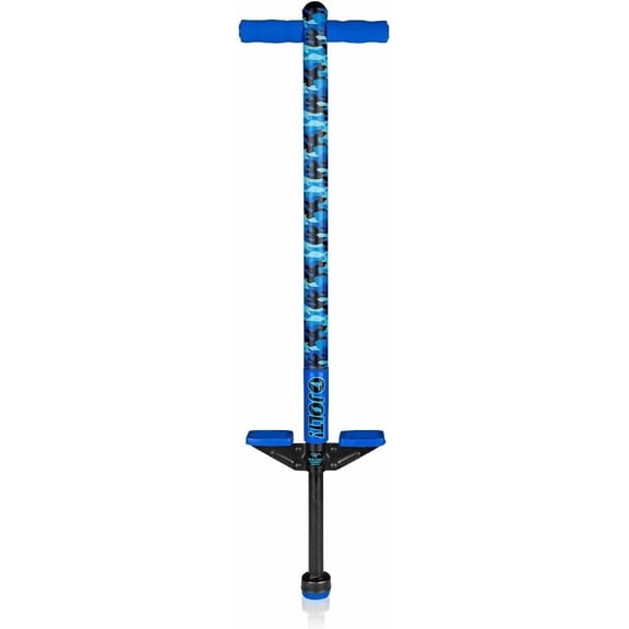 Flybar Jolt Pogo Stick for Kids, Perfect for Beginners w/ Foam-Covered Metal Frame, Handles & Padding, Non-Slip Foot Pads, Wide Tip, Outdoor Active Play Toy for Boys & Girls, Ages 6+, Blue Camo