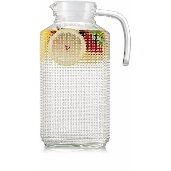Circleware Frigo Textured Carafe Glass Drink Pitcher with Handle New Fun Party Entertainment Home Kitchen Glassware for Water, Juice, Beer, Punch, Iced Tea, Cold Drinks & Gifts, 63.4 oz, Clear
