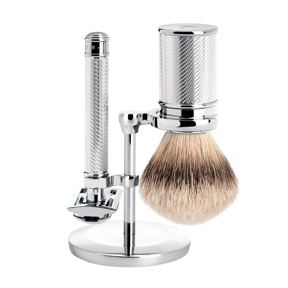 MHLE Chrome Silvertip Badger Safety Razor (Closed Comb) Shaving Set - Perfect for Every Day Use, Barbershop Quality Close Smooth Shave