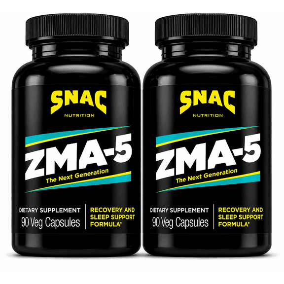 SNAC ZMA-5 Mineral Supplement - Supports Muscle Function with Zinc, Vitamin B6, Magnesium & 5-HTP for Sleep - 180 Veggie Capsules (2 Pack)