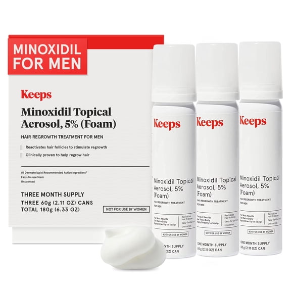 Keeps Minoxidil Solution 5% for Men - Topical Hair Regrowth - 3 Month Supply (3 x 2 fl oz Bottles)