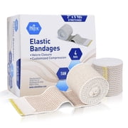 Med Pride 2 inch x 180 inch Elastic Bandage Wrap with Velcro Closure, Latex-Free, Reusable Compression Bandage, 4 Pack