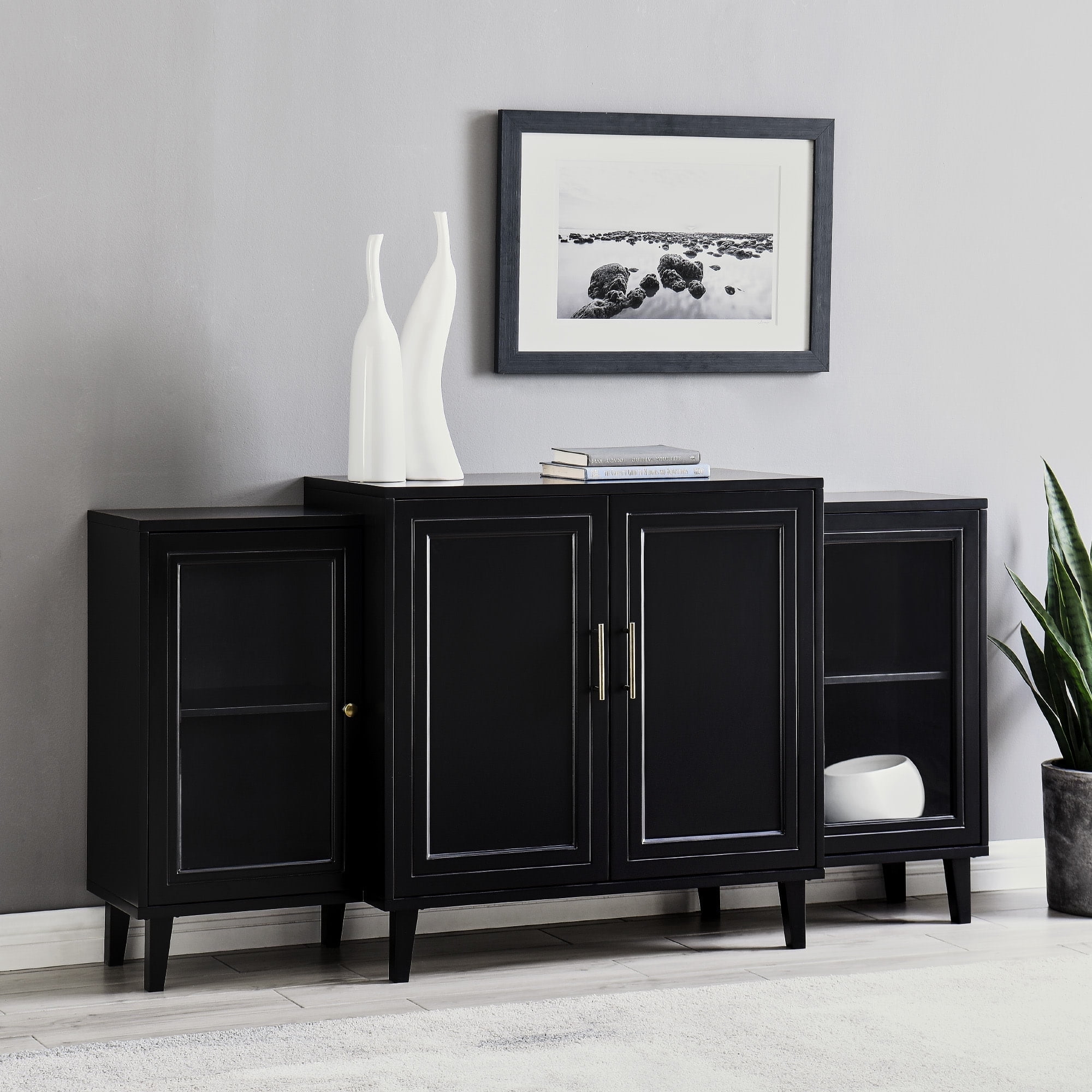 Walker Edison Parker Four-Door Tiered Sideboard, Black