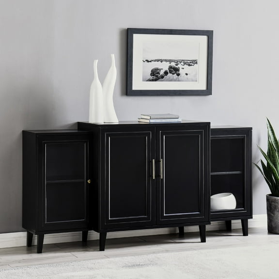 Walker Edison Parker Four-Door Tiered Sideboard, Black