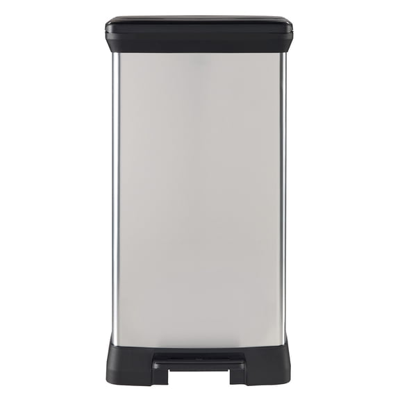 Curver Infinity 13 Gallon Plastic Kitchen Trash Can with Foot Pedal, Black/Silver