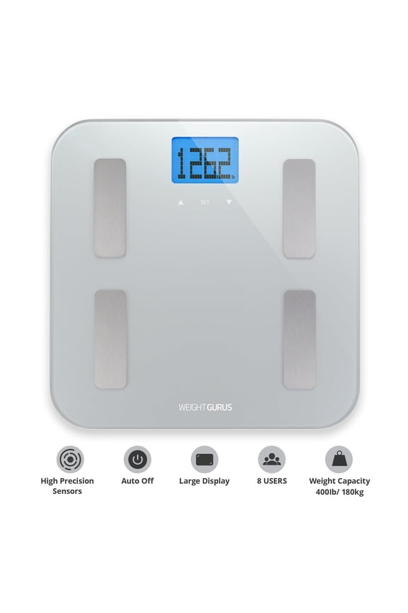 AppSync Scale for Body Weight, Scale with BMI, Body Fat, Muscle Mass, High-Precision, Backlit Display, 400 lb Capacity, Silver