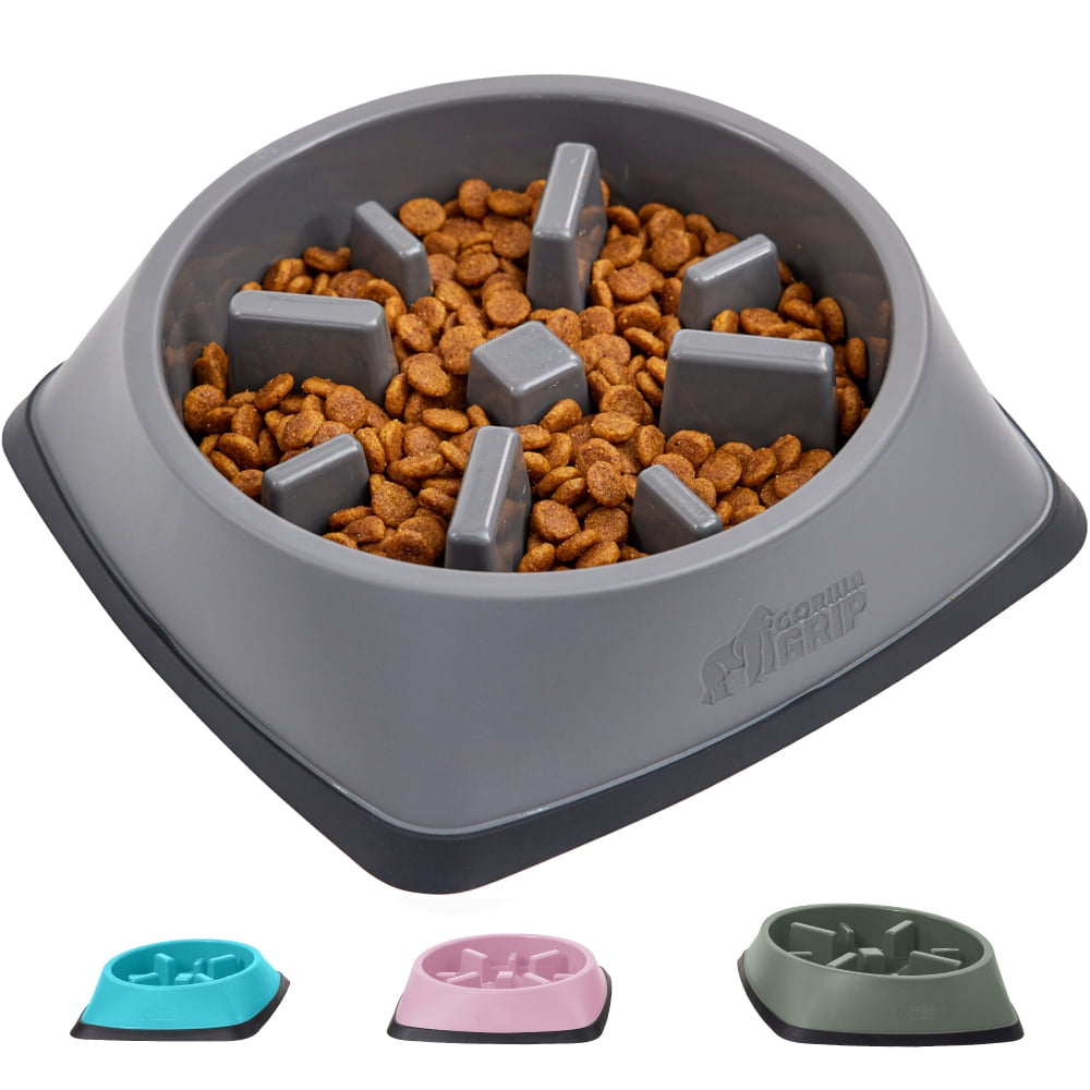 GORILLA GRIP BPA-Free Slow Feeder Dog Bowl, 2 Cup Gray