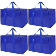 TICONN 4 pack Extra Large Moving Bags with Zippers & Handles, Heavy Duty Storage Totes, Blue