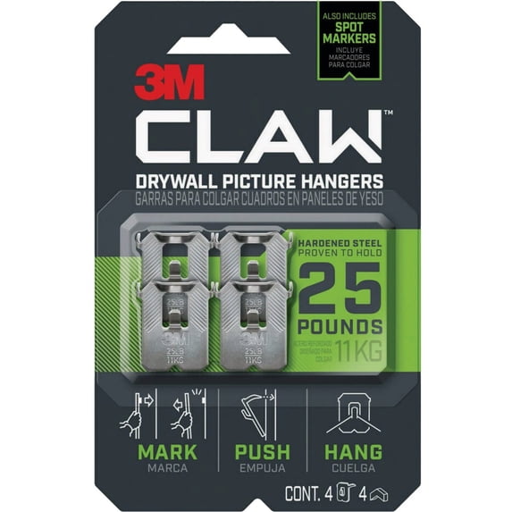 3m claw strong durable drywall picture hanger (1 pack, 4 count)