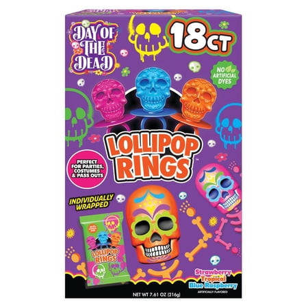 Halloween Day Of The Dead Sugar Skull Lollipop Rings Box Of 18 Assorted Flavors