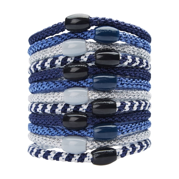 Blue and Silver Hair Ties for Thin Hair, Narrow Grab & Go Ponytail Holders, 12 Pack | L. Erickson