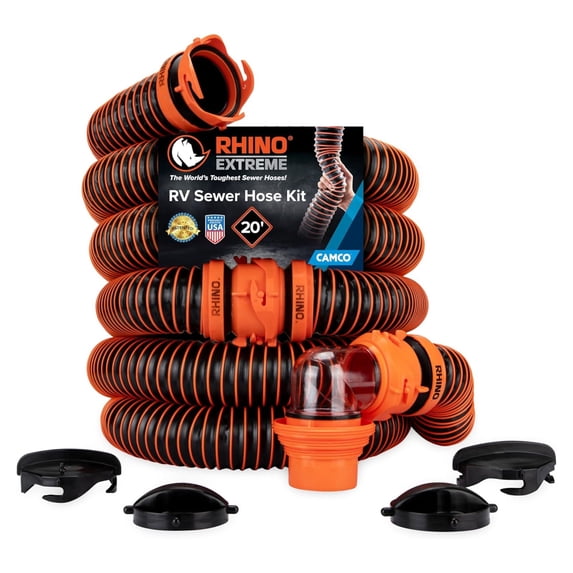 Camco RV RhinoEXTREME 20' Hose Extension Kit with Swivel Fittings and Lock Ring