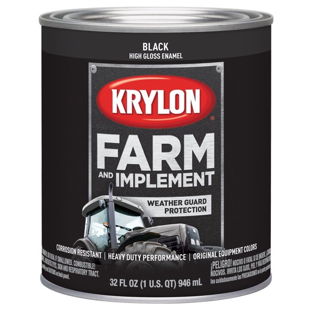 Krylon 2020 Farm & Implement Brush, High Gloss, Black, Architectural Paints, 1 Quarts Pack of 1, 32 Fl Oz