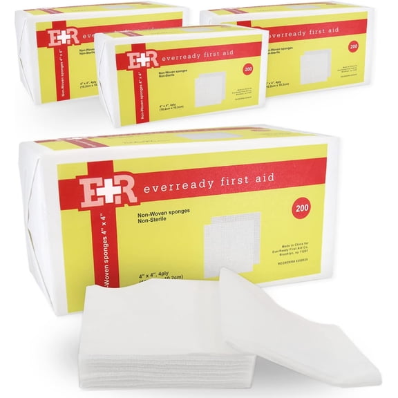 Ever Ready First Aid Non-Woven Sponges, Wound Care, Skin Care, 4" x 4", 4 Ply - 800 Count