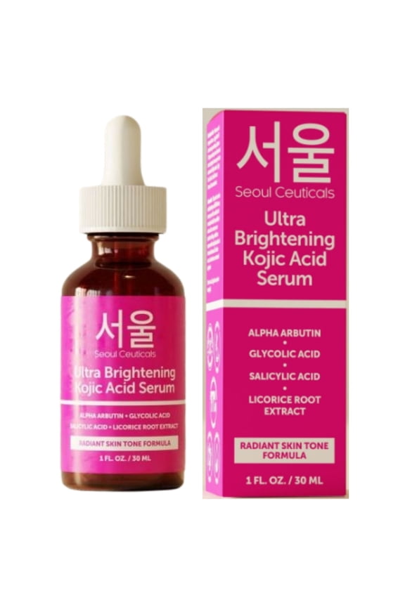 SeoulCeuticals Korean Skin Care Kojic Acid Serum Alpha Arbutin  Glycolic Acid + Salicylic Acid K Beauty 1oz
