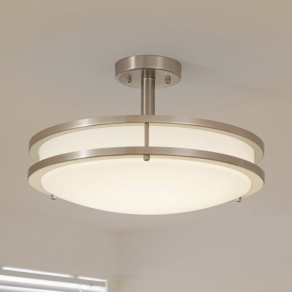 Lucere 16'' Modern LED Semi Flush Mount Ceiling Light Fixture ,Brushed Nickel Ceiling Light, 4000K Cool White, Dimmable, CETL Listed, Modern Lamps for Living Room