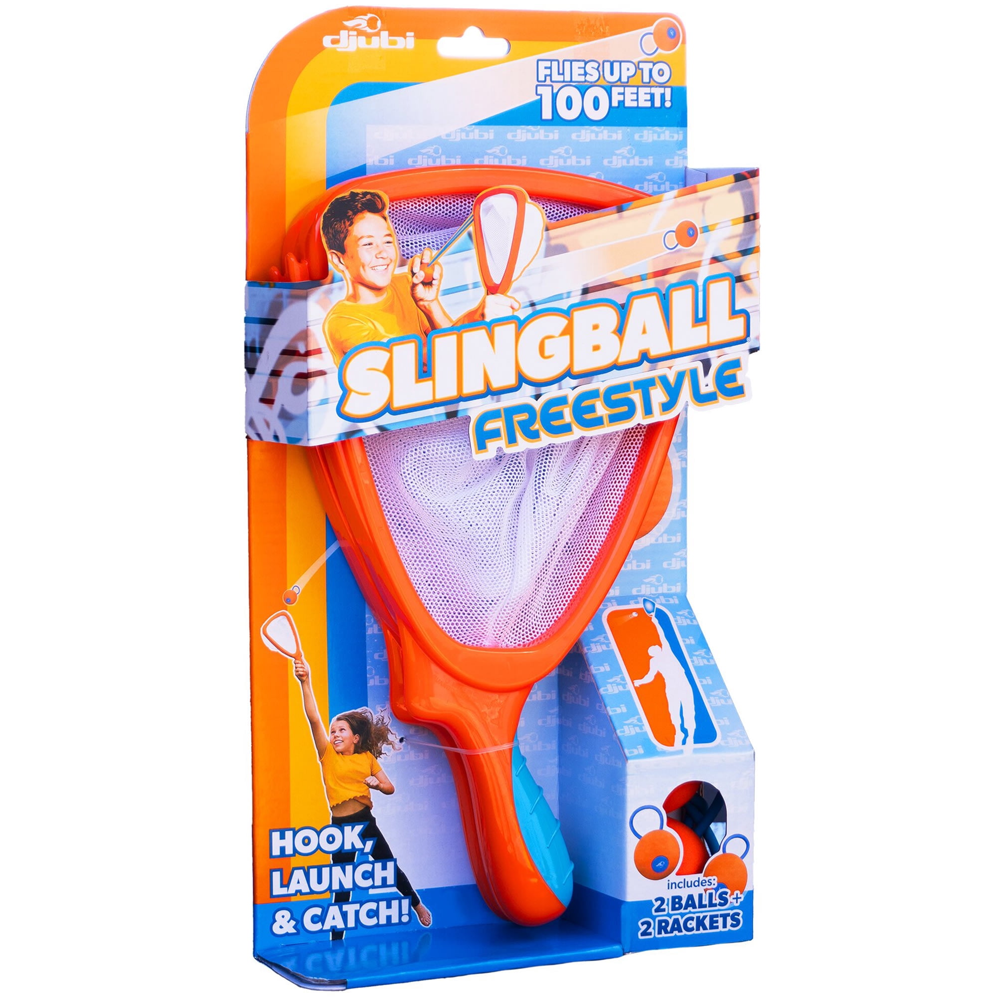 Djubi: Slingball Freestyle - Slingshot Catching Game, Hook & Launch Up to 100ft, 2 Balls & Net Brackets, Outdoor-Beach-Yard-Party-Sports Play, Family