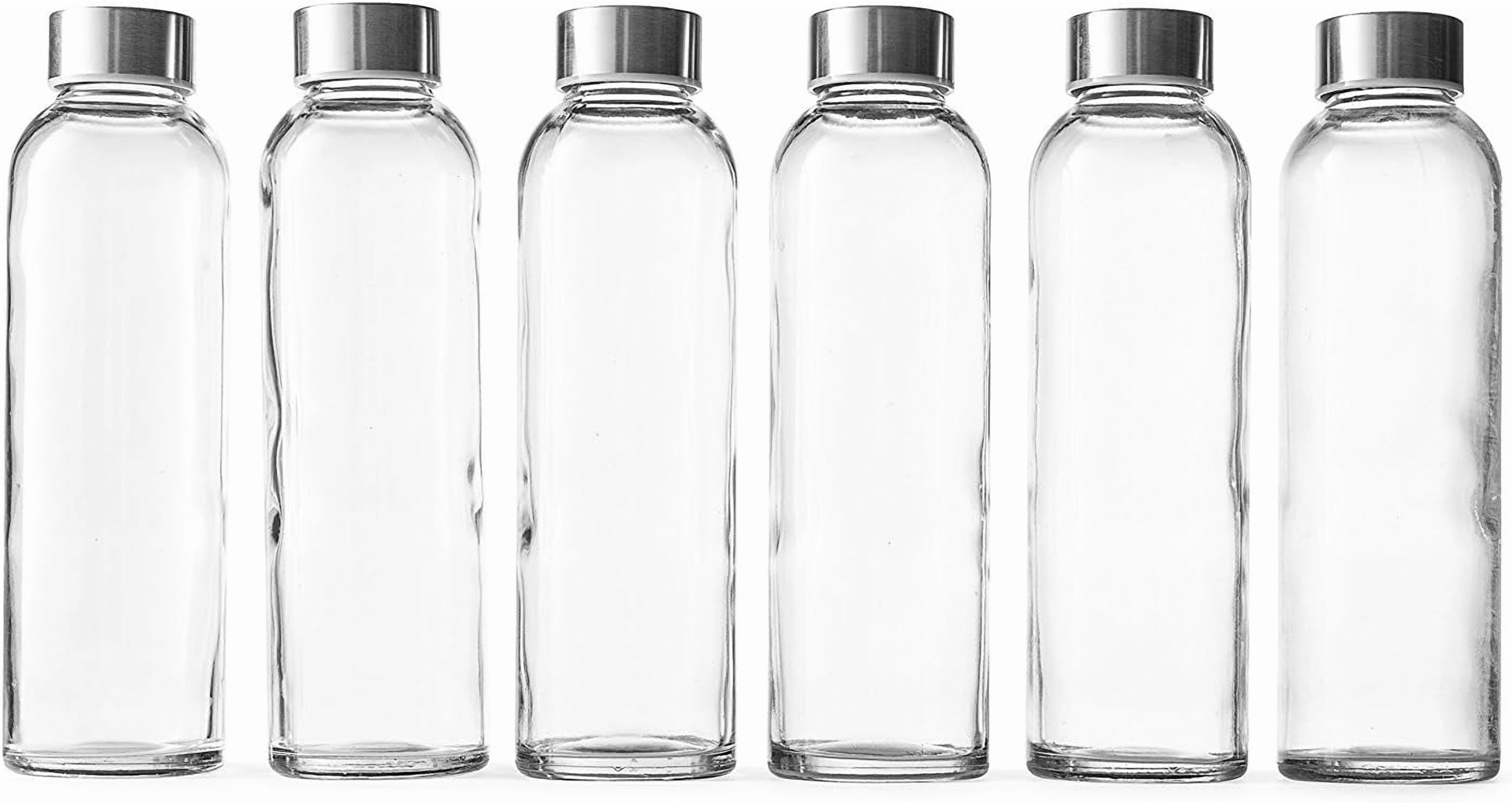 Epica Glass Water Bottles with Lids, Reusable Clear Juice Jars, 18 oz, 6-Pack