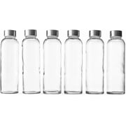 Epica Glass Water Bottles with Lids, Reusable Clear Juice Jars, 18 oz, 6-Pack
