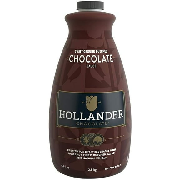 Hollander Chocolate Dutched Chocolate Coffe Sauce Perfect for the Professional or Home Barista, 64oz Plastic Jug No Pump Included