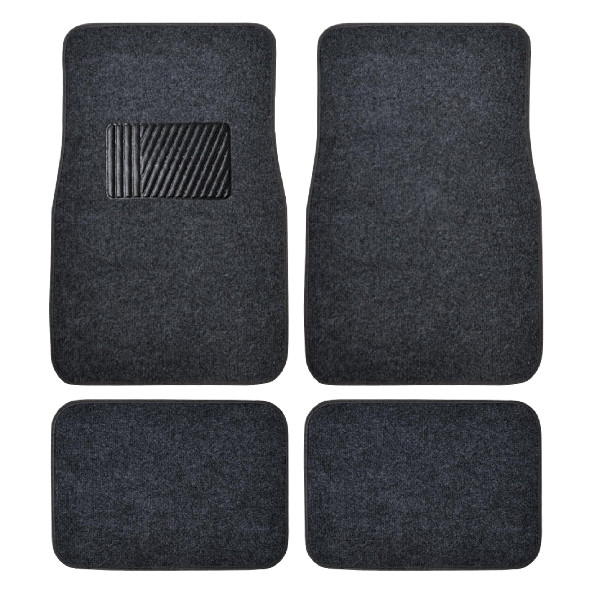 BDK Premium 4PC Set of Carpet Car Floor Mats with Vinyl Safety Heel Pad for Car, Truck, SUV, Coupe Sedan, Dark Gray (MT-100-DG)