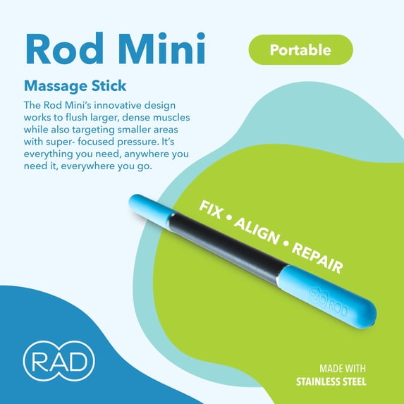 RAD Rod Mini – Compact Deep Tissue Massage Roller Stick – Travel-Ready Myofascial Release Tool for Legs, Back, Neck, Arms & Shoulders – Muscle Roller