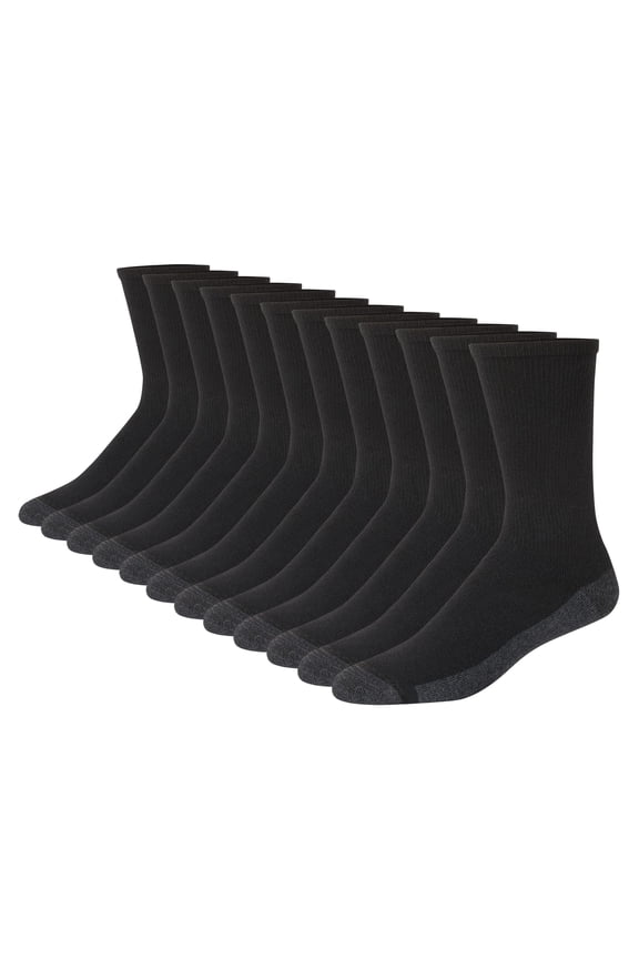 mens Max Cushion Socks, Available in 6 and 12-pair Pack Crew Sock, Black/Grey Foot Bottom, 12 US