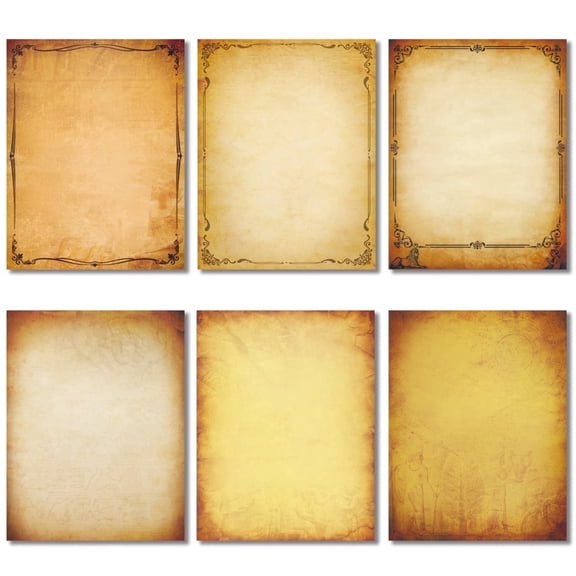 102 Pcs Vintage Stationery 8.5 x 11 in, 2 Sides Ulined Old Looking Antique Printer Paper, 6 Colors Parchment Writing Stationary
