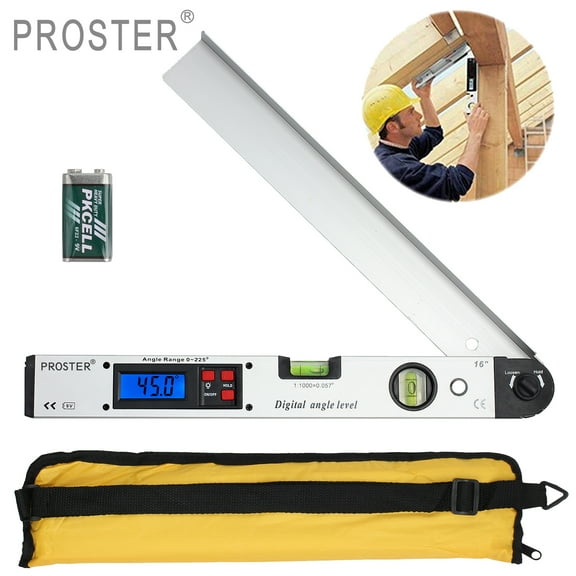 Proster 0-225 Degree Digital Angle Finder LCD Protractor Angle Gauges Spirit Level 400mm/16 inch Vertical Horizontal Dual Spirit Level for Carpenter Woodworking Home Decoration