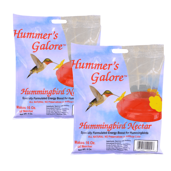 Hummer's Galore Hummingbird Nectar, All Natural, Makes 16 oz, No Preservatives, 2 Pack