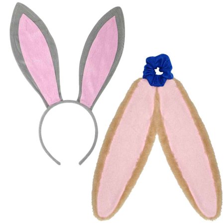 Funcredible Funcredible Easter Bunny Ears Headband Set - Bendable Rabbit Ears and Bunny Ears Scrunchie - Easter Bunny Costume for Kids , Adults - Gray and Brown